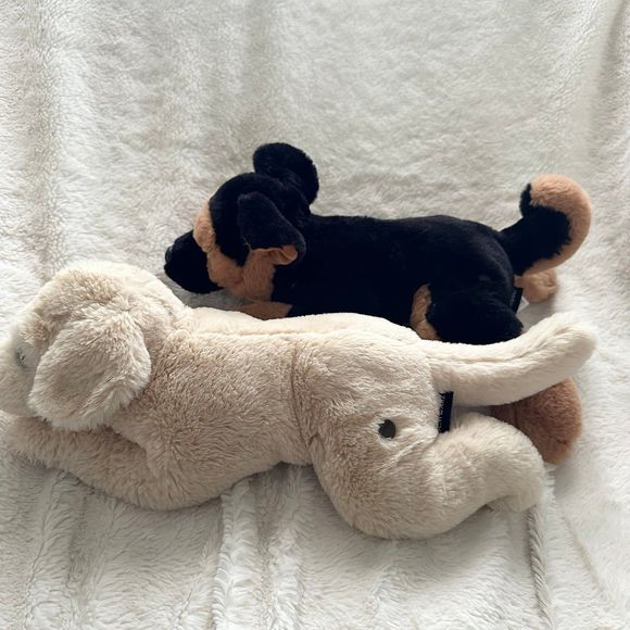 FAO Schwarz Lot Two Dogs Yellow Lab and Germans Shepherd 14” Plush Realistic Lay - Picture 3 of 7